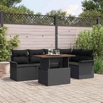 Garten-Sofa-Set mit Stauraum 6-teilig in Schwarz und Creme, Outdoor-Sofa-Set 6 pcs mit Kissen, Gartenmöbel-Set für Terrasse und Balkon