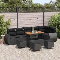 Gartensofa-Set 10-teilig Schwarz Poly Rattan mit Kissen - Lauko sofa-Garnitur 10-teilig als Terrassenmöbel-Set 10 Stücke aus Poly Rattan