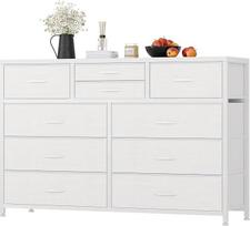 GarveeHome Groß Kommode Mit 10 Schubladen, Nachttisch Mit Metallgestell, TV-Möbel, Für Wohnzimmer Und Schlafzimmer, 115 x 35 x 80 cm