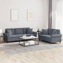 Gecheer 2 dalių sofos komplektas su pagalvėlėmis Fotelis Kėdė su pagalvėlėmis Sofa Gyvenamasis kambarys Sofa sofos komplektas Dizainerių sofos sėdimieji baldai Minkšti baldai Tamsiai pilkas aksomas Tipas 2