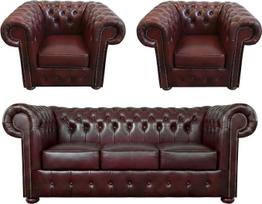 Generisch Chesterfield CASA 3 sėdimųjų vietų, 2 x foteliai, klasikinis bordo spalvos - 200 cm, 105 cm - itališka natūrali oda - rankų darbo Lenkijos manufaktūroje - prabangus svetainės dizainas