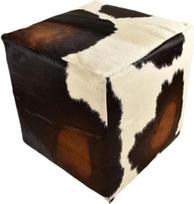 generisch Karvės odos kubo sėdynė Brown White 40 x 40 x 40 cm - rankų darbo natūralios karvės odos taburetė - kietas putų branduolys - pufas su užtrauktuku