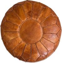 Geras "XL" natūralios odos pufas - rankų darbo - užpildytas - "Ottoman Bean Bag Footstool Pouf" (konjako rudos spalvos)
