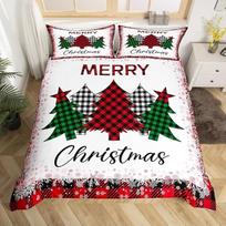 Geometrischer Weihnachtsbaum-Bettbezug für Einzelbett, rot, grün, schwarz, kariert, für Kinder, Teenager, Erwachsene, Schlafzimmer, Dekoration, Weihnachtsschneeflocke, Happy New Year-Bettwäsche-Set, 1
