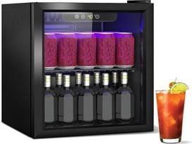 Getränkekühlschrank, 60 Dosen/40L Mini-Kühlschrank mit Transparente tür für Limonade, Bier oder Wein, freistehender kleiner Kühlschrank mit verstellbaren abnehmbaren Regalen und LED-Display