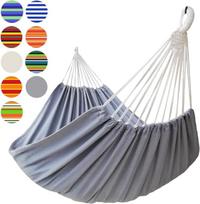 GOCAN Lauko hamakas 2 asmenims, 220 x 150 cm, bendras ilgis 330 cm, apkrova 300 kg, medvilninis audeklo hamakas sodui, patalpoms, vaikams, balkonui, pilkas, XXL