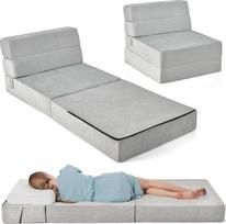 GOPLUS grindų sofa su miego funkcija, 3-in-1 sulankstoma sofa lova, putų grindų čiužinys su nuimamu užvalkalu, sulankstoma sofa miegamojo kėdė svetainei (pilka)