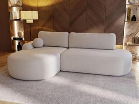 GRAINGOLD Aurio O kampinė sofa, 271 x 177 cm, L formos sofa, sofa-lova svetainei, boucle, 3 vietų kampinė sofa, modernus dizainas (kreminė, kairė)