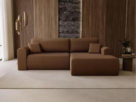 GRAINGOLD Belvio kampinė sofa, 257 x 177 cm, L formos sofa, sofa-lova svetainei, veliūras, 3 sėdimų vietų kampinė sofa, modernus dizainas (ruda, dešinė)