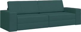 Grindų sofa lova 2-in-1 tamsiai žalia 245 x 150 x 60,5 cm audinys Šiuolaikinė jaunimo sofa su miego funkcija Paminkštinta medinė sofa Tvirtas duetas