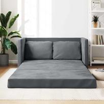 Grindų sofa, sulankstoma grindų lova su miego funkcija, sofa lova su metaliniu rėmu, sulankstoma sofa lova svetainei, miegamajam, audinys, tamsiai pilka