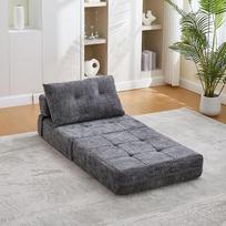 HAUSPROFI Sofa lova, sulankstoma sofa 2-in-1 su pagalve, modulinė sofa lova be kaulų su metaliniu rėmu, šenilinė daiktadėžė porankyje, nereikia surinkti (pilka, 180 x 79 x 18 cm)