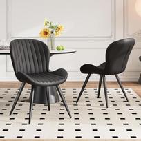 Hawthyhome Valgomojo kėdės, 2 kėdės, virtuvės kėdės, valgomasis, svetainė, ergonomiška kėdė, kėdė su porankiu, minkšta kėdė, vandeniui atspari medžiaga, metalinės kojos, juoda