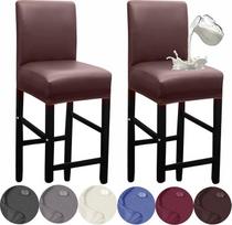 HFCNMY Baro taburetės apima, 2 pakuotės elastingas vandeniui atsparus PU baro taburetės dangteliai su atlošu Baro taburetės kėdžių dangteliai Slipcovers su atgal Pub Counter Stool kėdžių dangteliai Kavos ruda