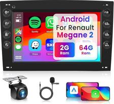 Hodozzy 2G + 64G "Android" automobilinis radijas "Renault Megane 2 2002-2009" su belaidžiu "Carplay" "Android" automobiliu, automobilinis radijas su 7 colių jutikliniu ekranu ir GPS navigacija, "Bluetooth", "WiFi", "HiFi", FM/RDS radijas, atbulinės eigos