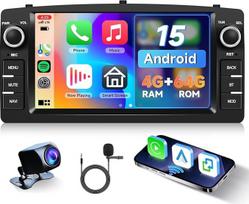 Hodozzy 4G + 64G Android automobilinis radijas Toyota Corolla E120 E130 2000-2007 BYD F3 2006-2013 su belaidžiu Carplay Android automobiliu, 7 colių jutiklinis ekranas 2 DIN su navigacija Bluetooth WiFi, DSP FM/RDS galinio vaizdo kamera