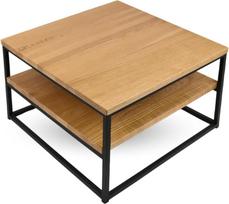 holz4home Ąžuolinis kavos staliukas su 2 plokštėmis I 60 x 60 x 39,5 cm I 20 mm medžio masyvo metalas I Svetainės staliukas Šalutinis staliukas, pagamintas iš natūralaus medžio su metaliniu rėmu