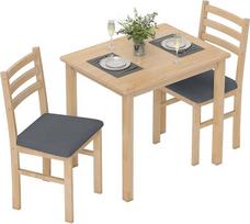 HOMCOM medinis valgomojo komplektas 80 x 60 cm valgomojo stalas su 2 kėdėmis Erdvę taupantis valgomojo kambario komplektas Stačiakampio formos virtuvės stalas su minkštomis valgomojo kėdėmis mažam kambariui Valgomojo virtuvė Natūrali mediena