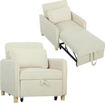 HOMCOM miegamojo kėdė 180 x 60 cm, "3-in-1" transformuojama kėdė su lovos funkcija, plati sėdynė, reguliuojamas atlošas, juosmens pagalvėlė, sofa-lova su šoninėmis kišenėmis, kukurūzų aksomo išvaizda, skirta svetainei, smėlio spalvos