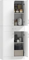 HOMCOM Virtuvės bufetas Virtuvės spintelė Highboard 2 reguliuojamos lentynos 4 durys 2 spintelės ir 1 centrinis stalčius Aukštis 180 cm Balta