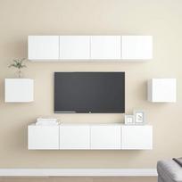 Homgoday TV baldų komplektas 6 dalių baltos medžio drožlių plokštės TV spintelė Maža TV spintelė Kavos staliukas TV stendas pramoniniam gyvenamajam kambariui