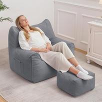 HOMMPA Pupų maišas su taburete, katės formos jaukus pupų maišas sofa suaugusiesiems, XXL pupų maišas su užpildymo laidu, fotelis, didelis skaitymo krėslas gyvenamajame kambaryje, miegamajame, koledžo bendrabutyje, pilka
