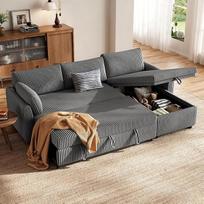 HOMRELEXA Kampinė sofa su miego funkcija, L formos sofa-lova su virvės užvalkalu, išskleidžiama sofa-lova su laikymo vieta, dvipusis šezlongas (kairėje arba dešinėje), pilka