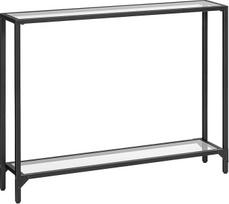 HOOBRO Konsolinis staliukas su lentynomis, 100 cm šoninis staliukas, grūdintas stiklas, įėjimo staliukas, modernus sofos staliukas, parodų staliukas, metalinis rėmas, skirtas svetainei, prieškambariui, juodas EBK04XG01