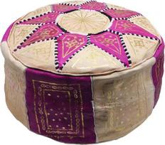 Horus Artesanía de Egipto Fassi Maroko odos pufas - rankų darbo, pagamintas Fese - skersmuo 45 cm x aukštis 25 cm - natūralios odos kokybė - neužpildytas, su užtrauktuku - tradicinis rankų darbo (fuksija)