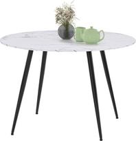 IDMarket - "Amelia" apvalus valgomojo stalas 4 asmenims Marmuro efekto balta Aliaska Metalinės kojos juoda 110 cm
