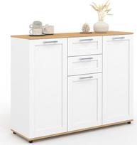 IDMarket - "Vito" staliukas 100 cm, 3 durys ir 2 stalčiai, baltas, su mediniu stalviršiu