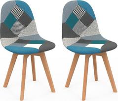IDMarket - 2 "Sara Patchwork" skandinaviškų kėdžių rinkinys - mėlyna