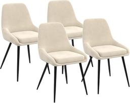 IDMarket - 4 THALYA smėlio spalvos aksominių kėdžių su porankiais rinkinys