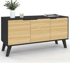 IDMarket - Skandinaviška bufetė 113cm Finn Black 3 durys Buk efektas