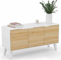 IDMarket - Skandinaviška buko medienos išvaizdos 113 cm Finn White 3 durų lentynėlė