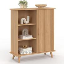 IDMarket - Šoninis bufetas su 3 lentynomis ir spinta 70 cm Juliette efekto lentjuostės ir medinės lentjuostės