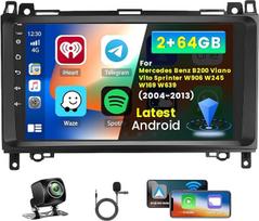 Inefala 2+64G Android 15 CarPlay radijas Mercedes Benz B klasės B200 W245 W169 W639 Vito Viano W906 Sprinter, 9 colių jutiklinis ekranas su belaidžiu CarPlay ir Android Car, GPS navigacijos jungties veidrodėlis