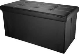 INTIRILIFE sulankstomas suoliukas 78 x 38 x 38 cm "Lava Black" - kubo formos sėdynė su laikymo vieta ir dirbtinės odos dangčiu su paminkštintomis sagomis - sėdynės kubo formos kojų atramos laikymo dėžė "Chest Stool