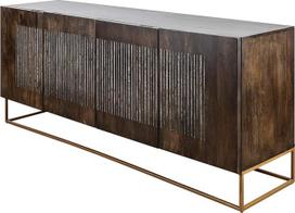 invicta INTERJERAS riess-Ambiente.de Masyvi bufetinė spinta Onyx 180 cm Tamsiai ruda Mango mediena Brangakmenis Agatas Auksinis metalinis rėmas