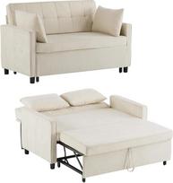Išskleidžiama sofa lova, 174 x 125 cm išskleidžiama sofa lova, gyvenamasis kambarys, šenilinis audinys, 2 pagalvėlės (ryžių balta)