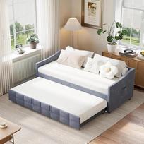 Išskleidžiama sofa lova, minkšta sofa, sofa lova 90/180 x 200 cm, daugiafunkcinė svečių lova, odai draugiškas aksomo audinys, erdvę taupantis dizainas, skirtas vaikų lovai, svečių lovai, be čiužinio (pilka, 90