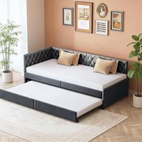 Išskleidžiama sofa-lova 90 x 200 cm, dieninė lova, išskleidžiama minkšta sofa-lova su skersiniu rėmu, daugiafunkcinė lova, funkcinė lova svetainei, miegamajam, be čiužinio (pilka)
