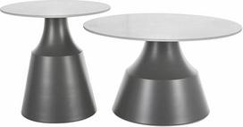 ITAKA kavos staliukų rinkinys, apvalus, baltos ir matinės juodos spalvos, skersmuo 70 cm ir 50 cm, MDF su lukštu ir metalu, 2 dalys