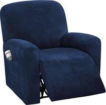 Įtempiamas atlošo dangtelis, skirtas atsipalaiduoti televizoriaus kėdė 4 dalių baldų apsaugai Sofa Rich Velvet Plush Shape Fit Stretch (Navy Blue)