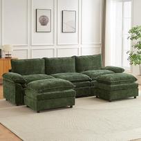 JIEXI kampinė sofa su miego funkcija, sofos ir kušetės, modulinė kampinė sofa, gyvenamojo kraštovaizdžio U formos, L formos kampinė sofa, skirta sofai, svetainei, miegamajam, biurui, butui, šenilinis audinys, 288 x 132 cm