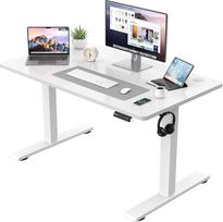 JUMMICO elektrinis reguliuojamo aukščio rašomasis stalas - stovimasis stalas su atminties funkcija ir užbaigtu stalviršiu, kompiuterio stalas biurui ir namams, 110 x 53 cm, baltas
