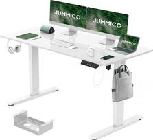 JUMMICO elektrinis reguliuojamo aukščio rašomasis stalas 140 x 70 cm su įkrovimo stotele, reguliuojamo aukščio kompiuterio stalas su kabelių valdymu, ergonomiškas sėdimasis stalas, reguliuojamo aukščio stalas, baltos spalvos