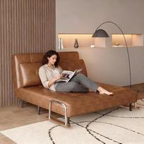 KAANAA 3 in 1 dirbtinės odos sofa lova Išskleidžiama gulėjimo paviršiumi, sulankstomas čiužinys Metalinės kojos Retro 2 sėdimos vietos, taupančios vietą - idealiai tinka svetainei, miegamajam ir mažoms erdvėms (150 cm) | sulankstoma sofa lova