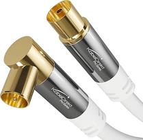 KabelDirekt 4K anteninis kabelis, koaksialinis kabelis, TV kabelis 90° kampu / tiesus - 12,5 m - TV kabelis skaitmeninis ir analoginis, metalinis kištukas (tiesus moteriškas / kampinis kištukas, skirtas DVB-C, DVB-T, DVB-S, baltas)