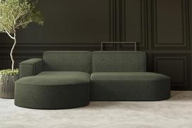 Kaiser Möbel - Kampinė sofa su gyvenamuoju peizažu, kampinė L formos sofa, 3-vietė sofa, minkšta sofa, patogi sofa su baldakimu svetainei, relaksacinė sofa, poilsio komplektas, Verita audinys, Modena Studio, tamsiai žalia kairė
